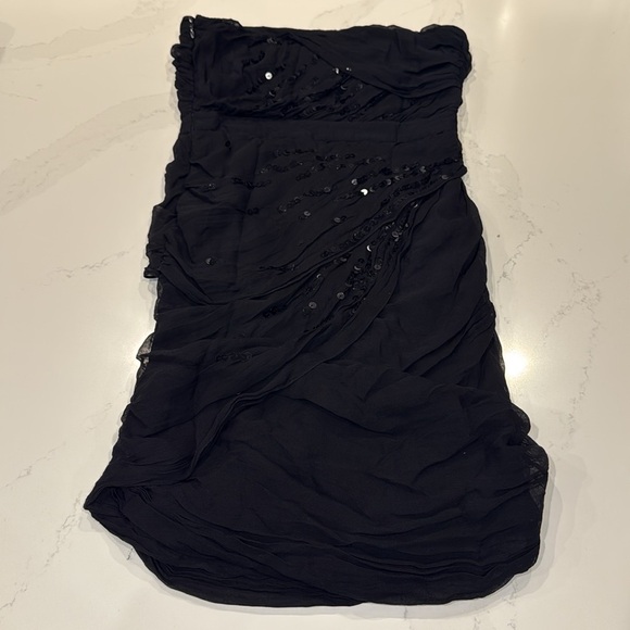 DVF Garvin Embellished Strapless Mini Dress | Black Sequin Silk | Size 2 - Picture 4 of 13